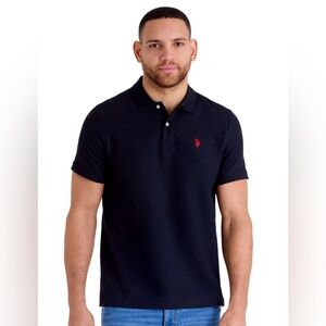 U.S. Polo Assn. black polo shirt with red trim & logo preppy timeless classic L